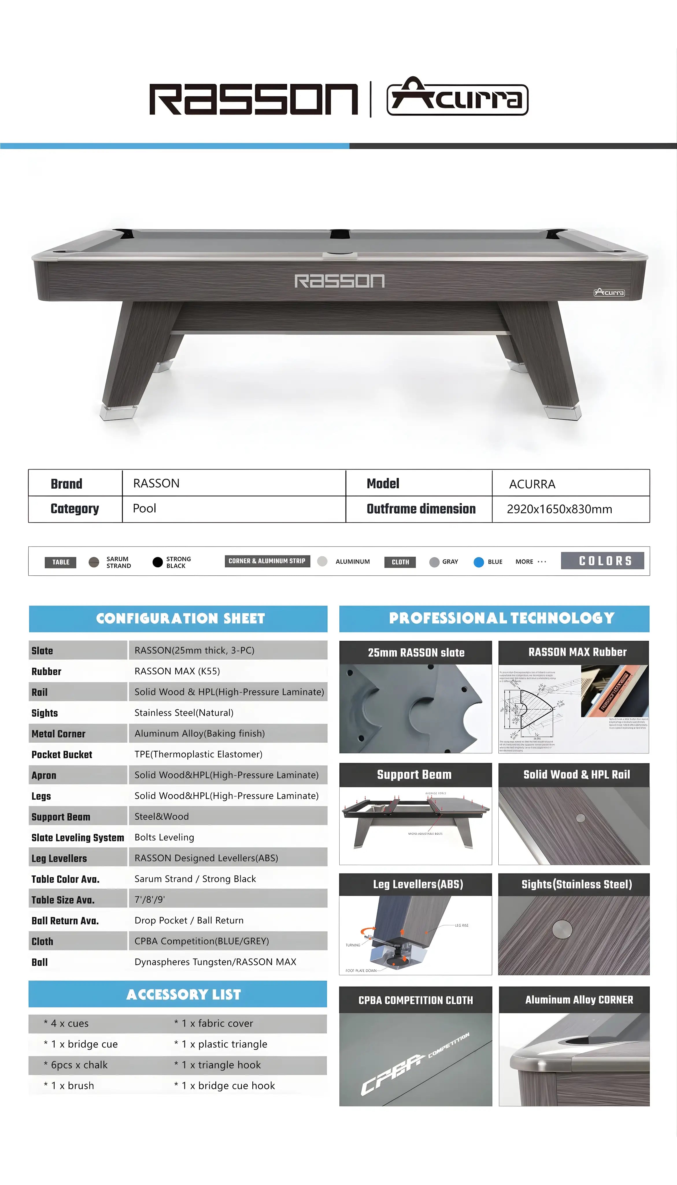 Rasson Accura Pool Table | 1522